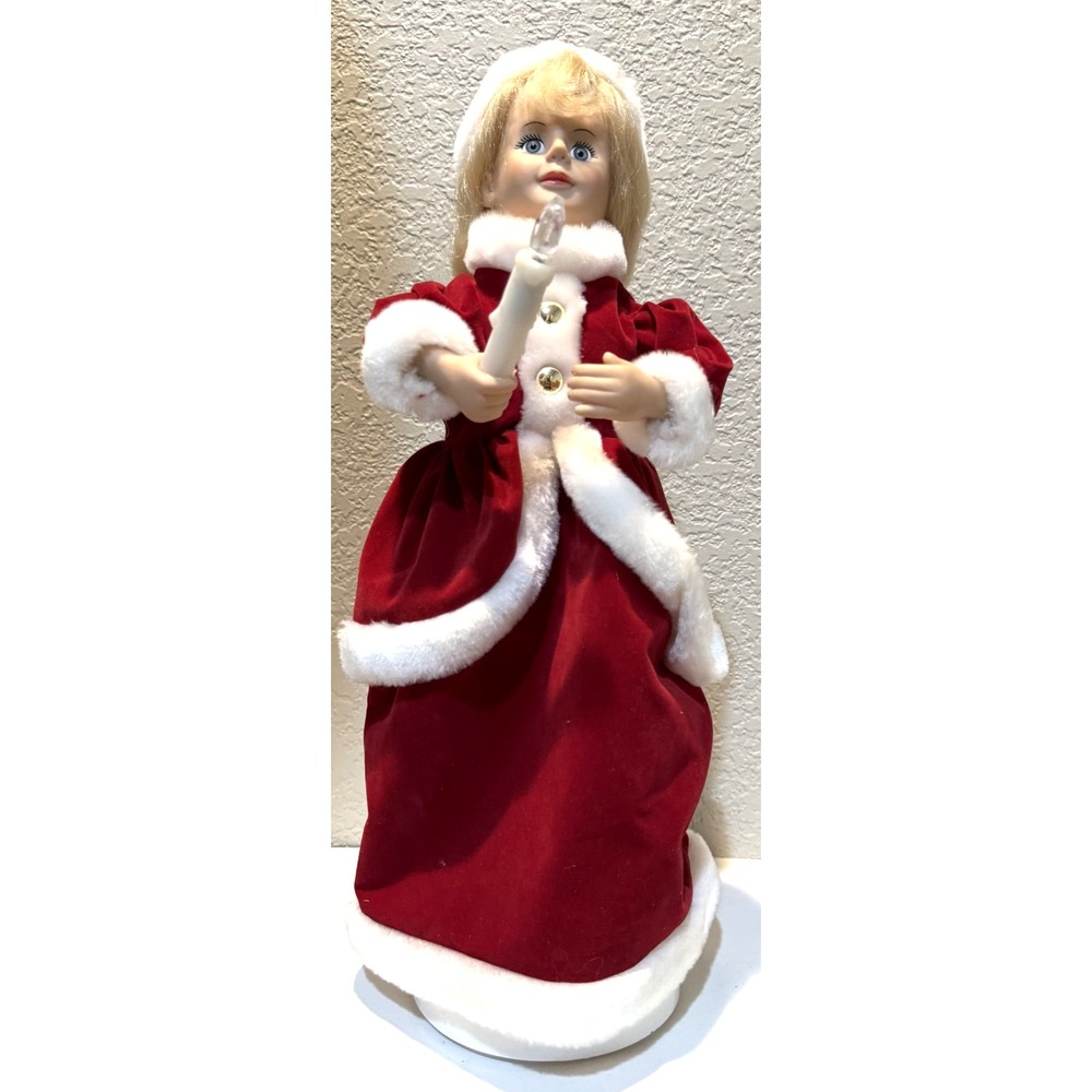 Vintage TRIM A HOME Animated CAROLER Christmas Figurine Doll 18" WORKS Box